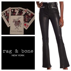 NEW rag & bone Leather Lace up Black Pants 28 x 32